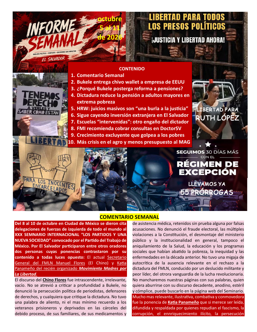 Primera página del informe semanal del 5 al 11 de octubre de 2026